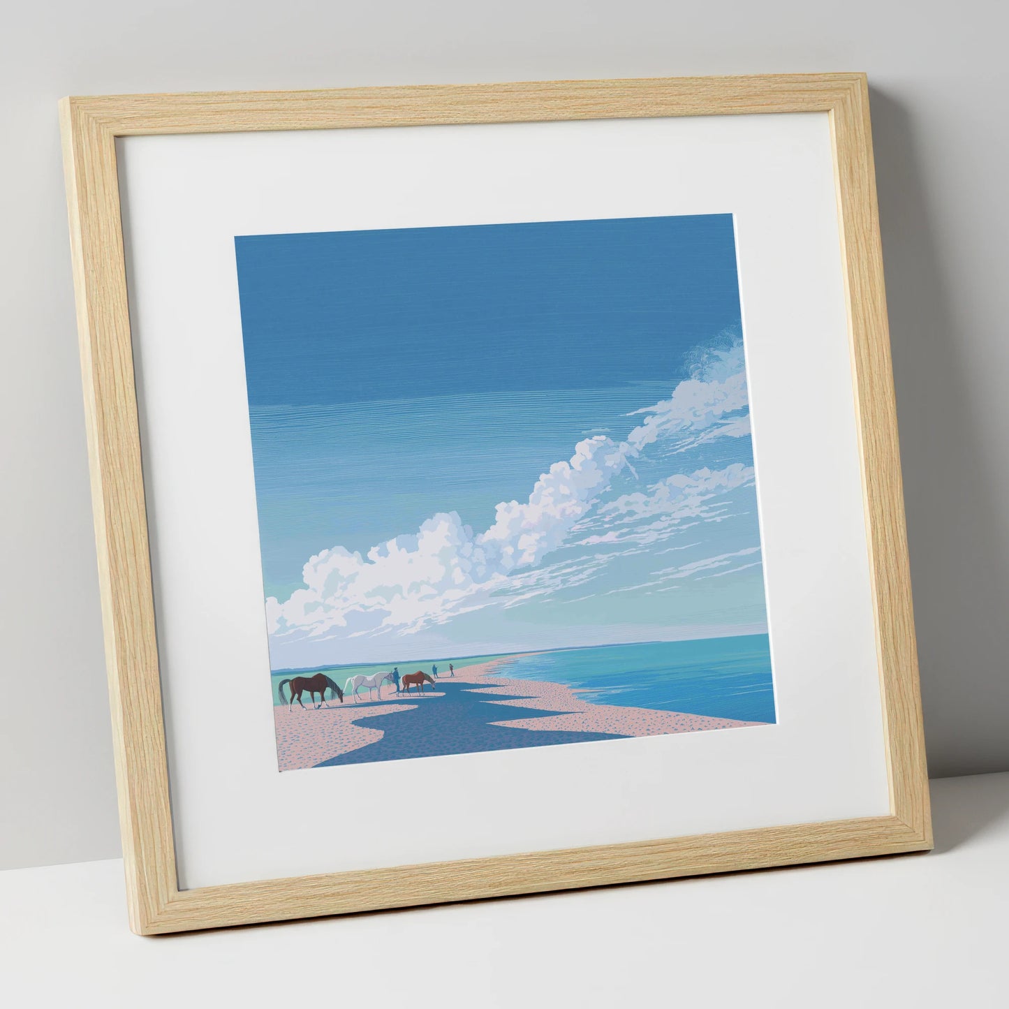 Endless Shoreline Hack horse landscape art print in natural frame