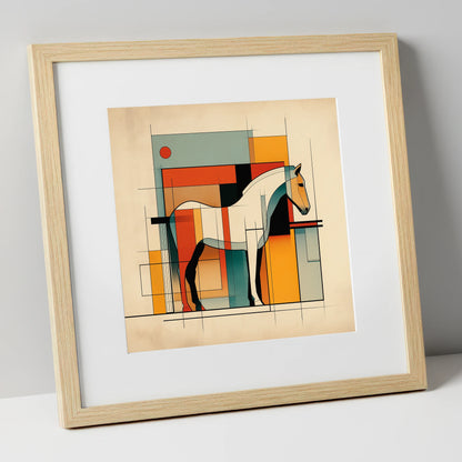 Modernist Equine Profile horse stable art print in natural frame