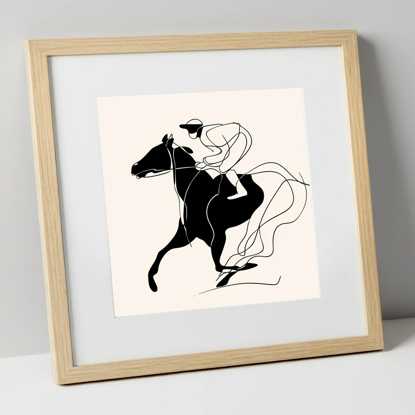 Fluidity in Motion racing horse art print in natural frame