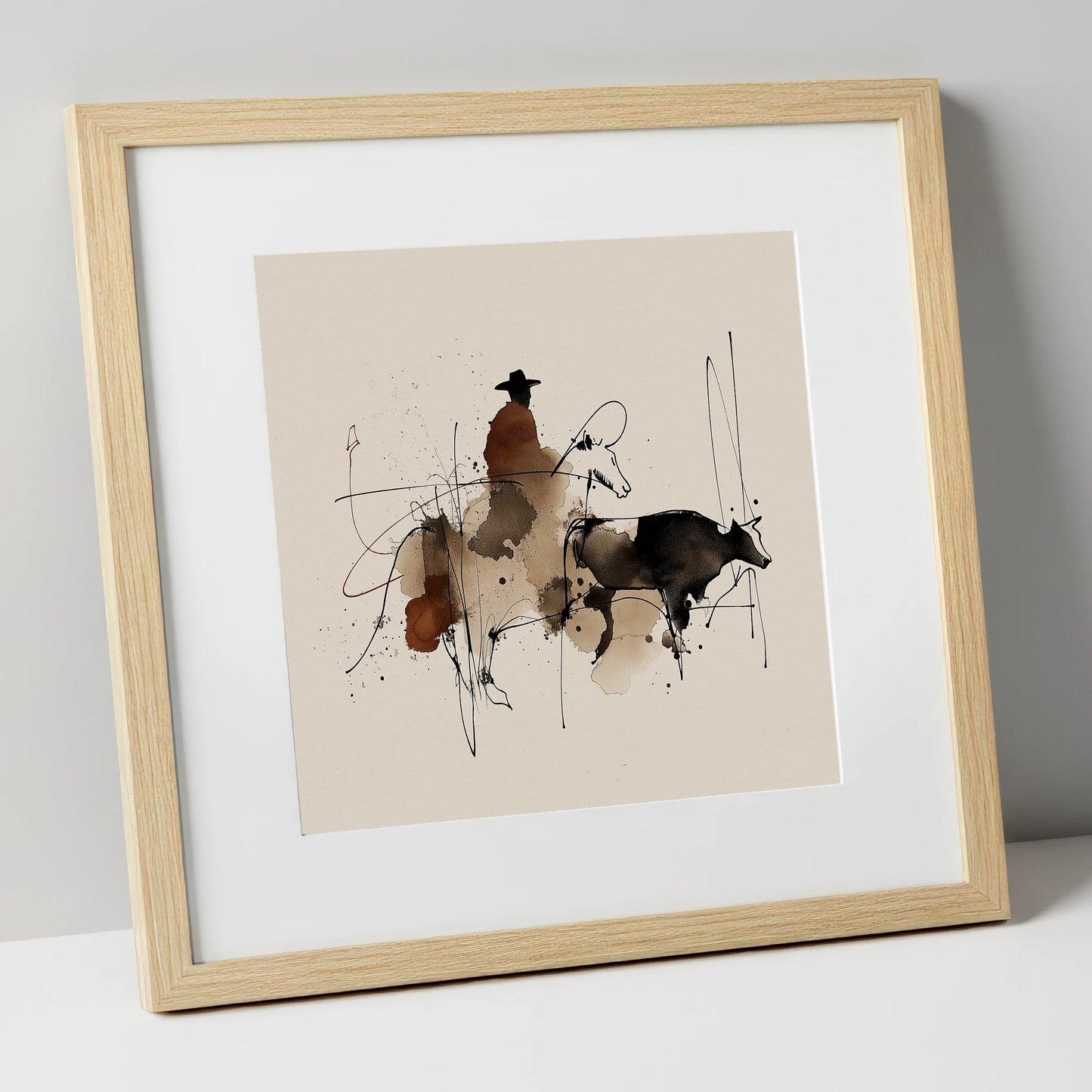 Western Shadows western horse art print in natural frame