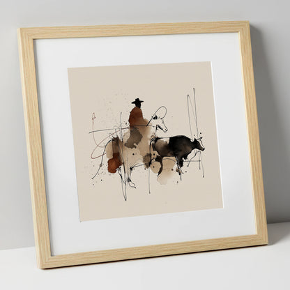Western Shadows western horse art print in natural frame