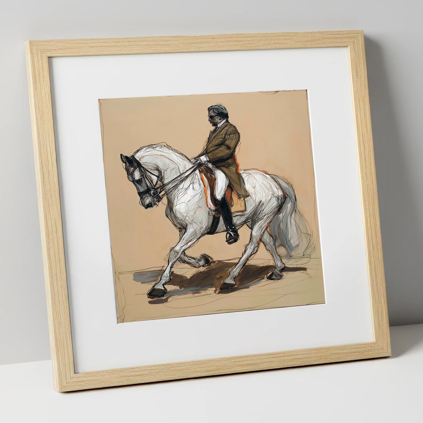 Harmonious Passage dressage horse art print in natural frame