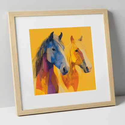 Prismatic Companions horse landscape art print in natural frame