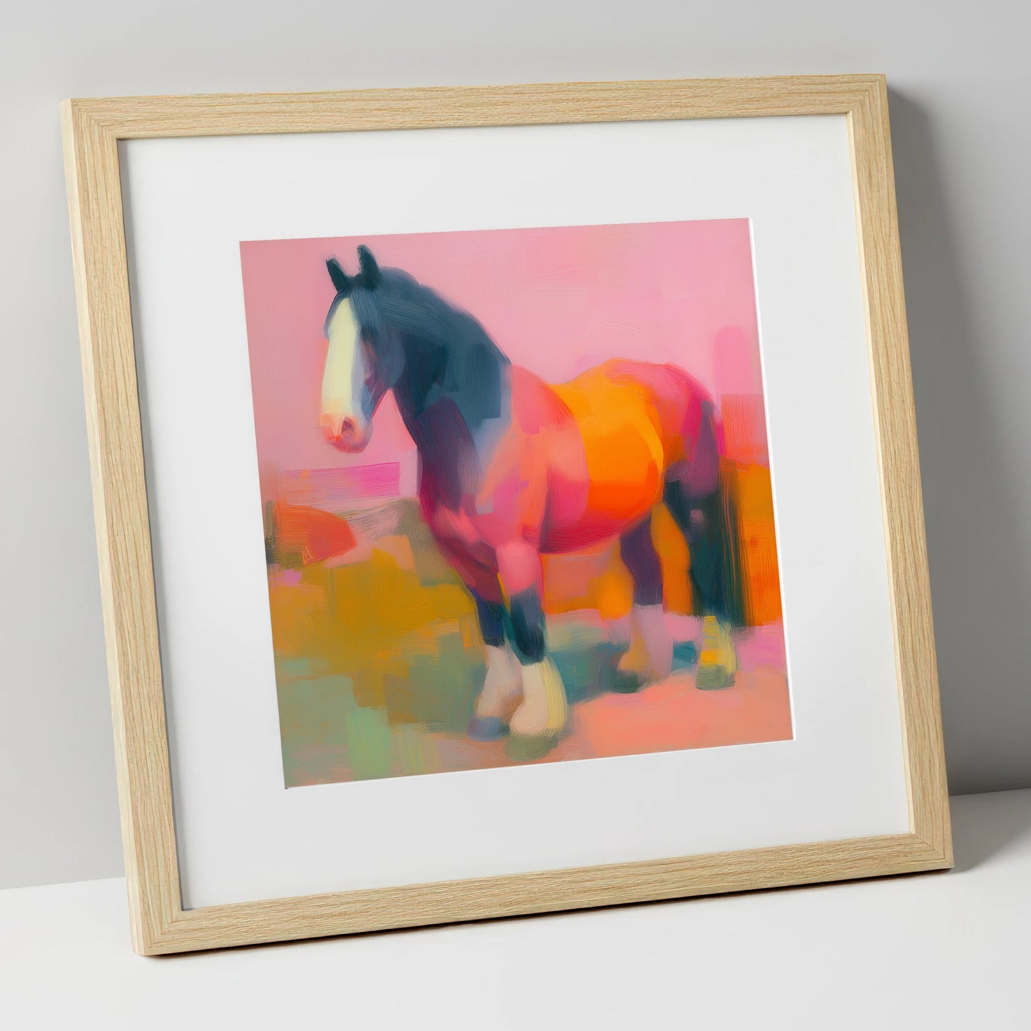 Vibrant Heavy Horse horse breed art print in natural frame