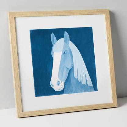 The Blue Blaze horse breed art print in natural frame