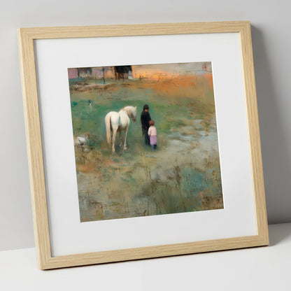 Twilight Companions horse & rider art print in natural frame