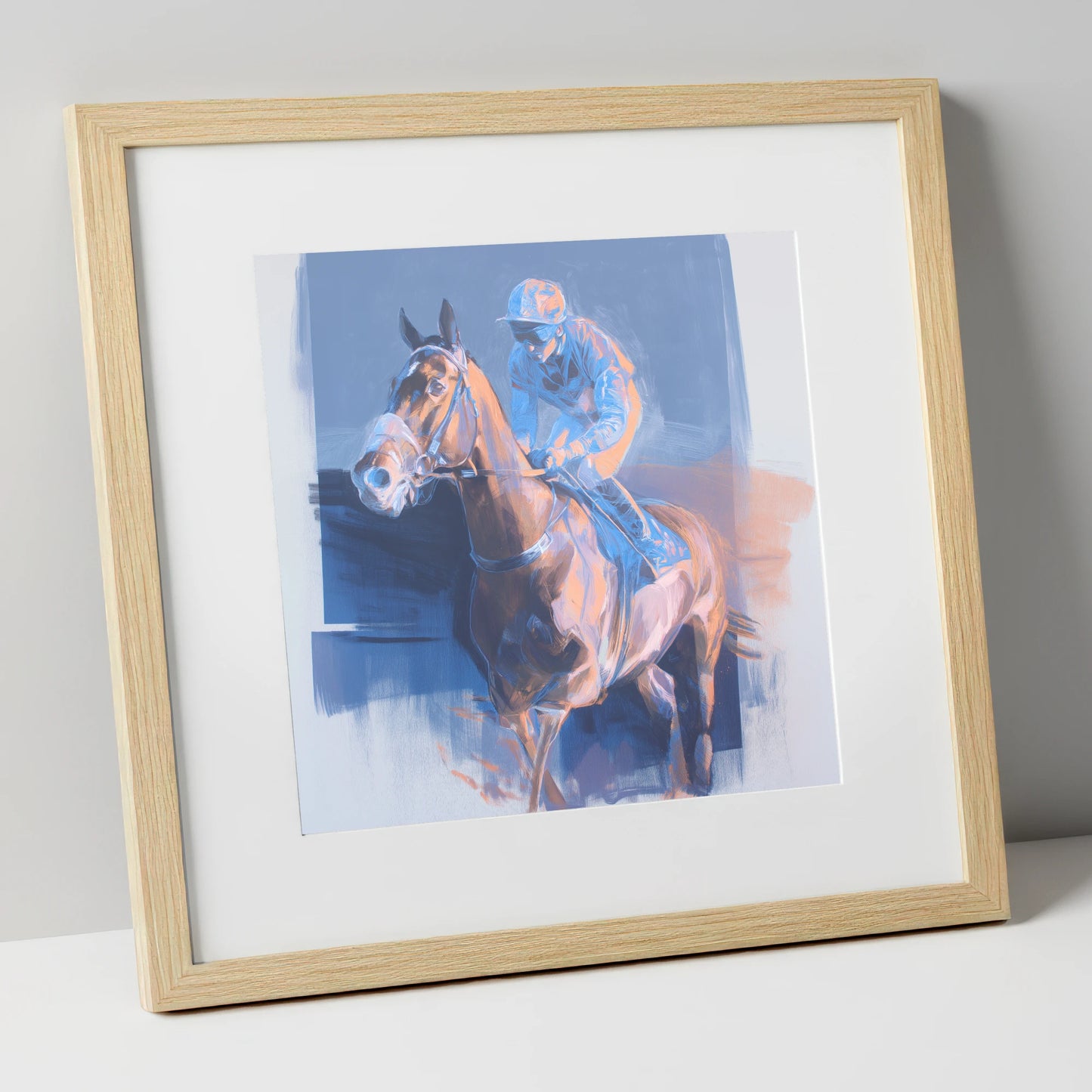 Quiet Anticipation racing horse art print in natural frame