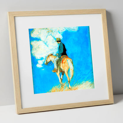 Vivid Western Horizon western horse art print in natural frame