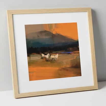 Amber Valley Greys wild horses art print in natural frame