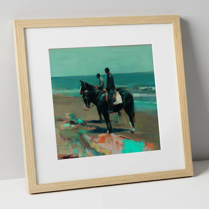 The Shoreline Hack horse landscape art print in natural frame