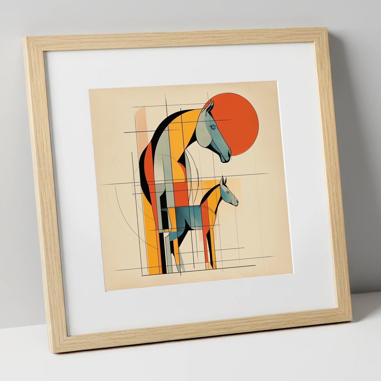 Structured Equine Harmony mare & foal art print in natural frame