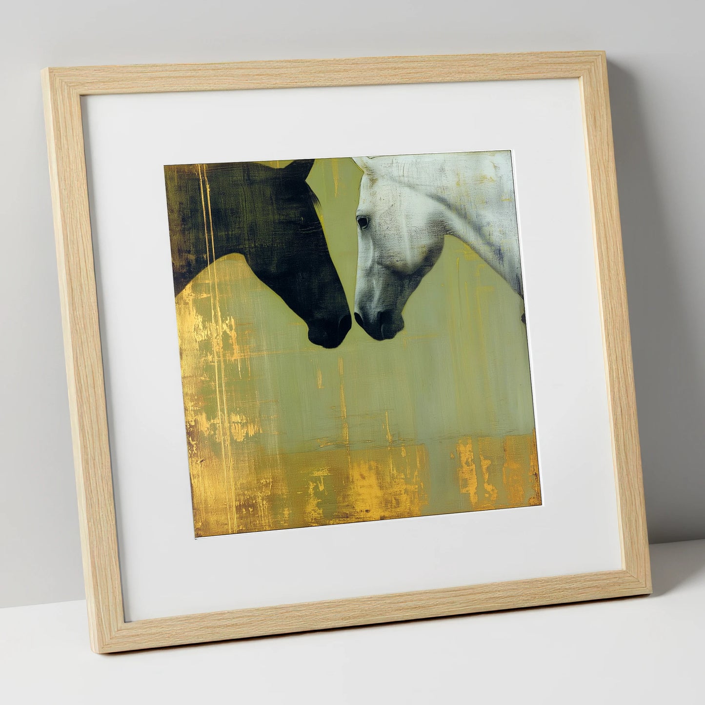 Quiet Connection horse portrait art print in natural frame