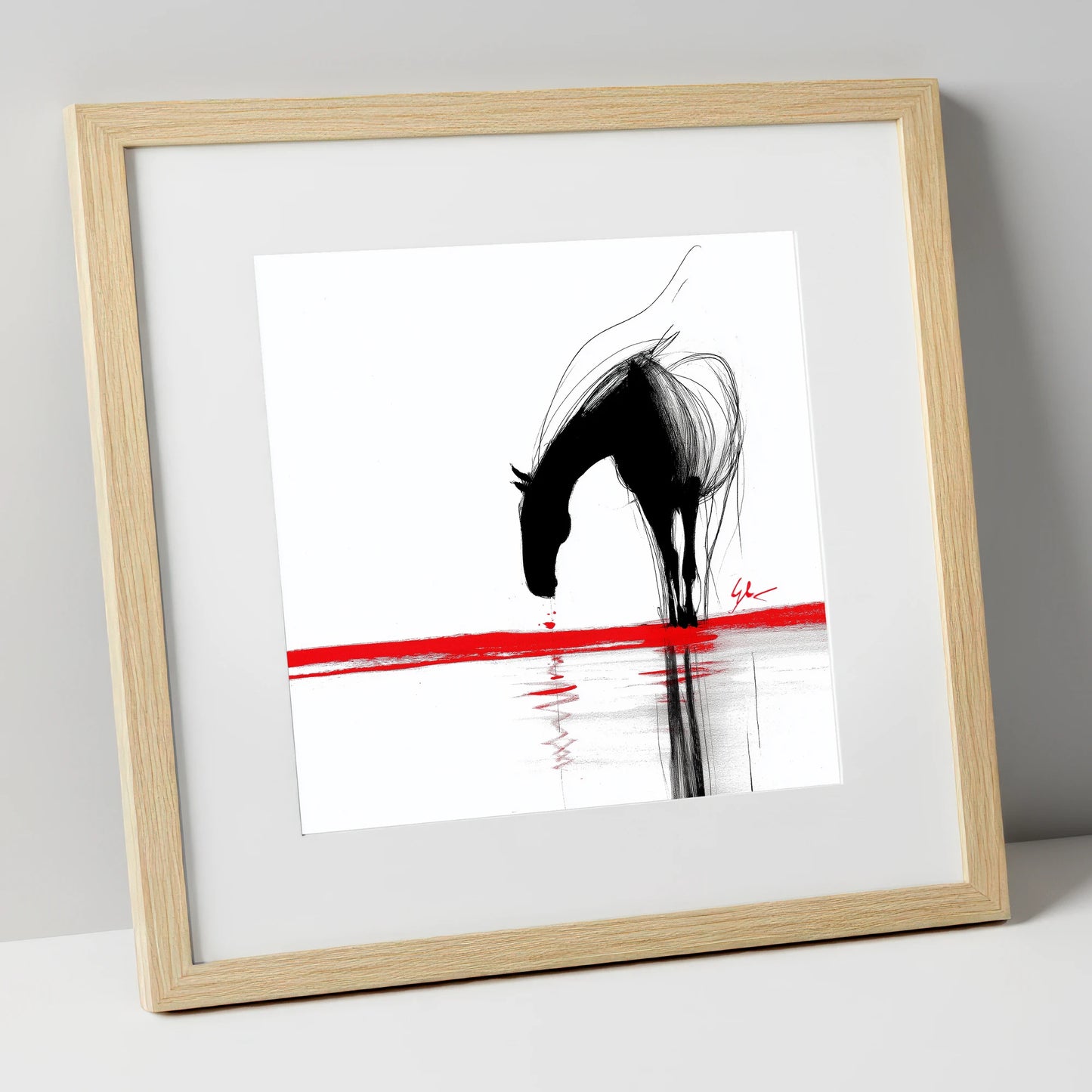 Crimson Reflection horse portrait art print in natural frame