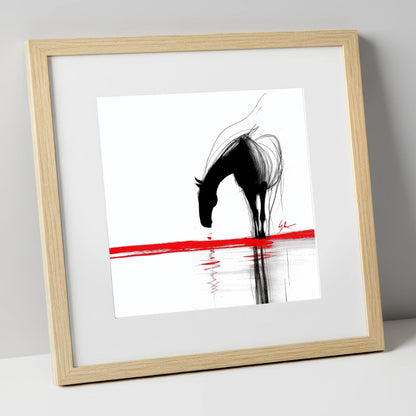 Crimson Reflection horse portrait art print in natural frame