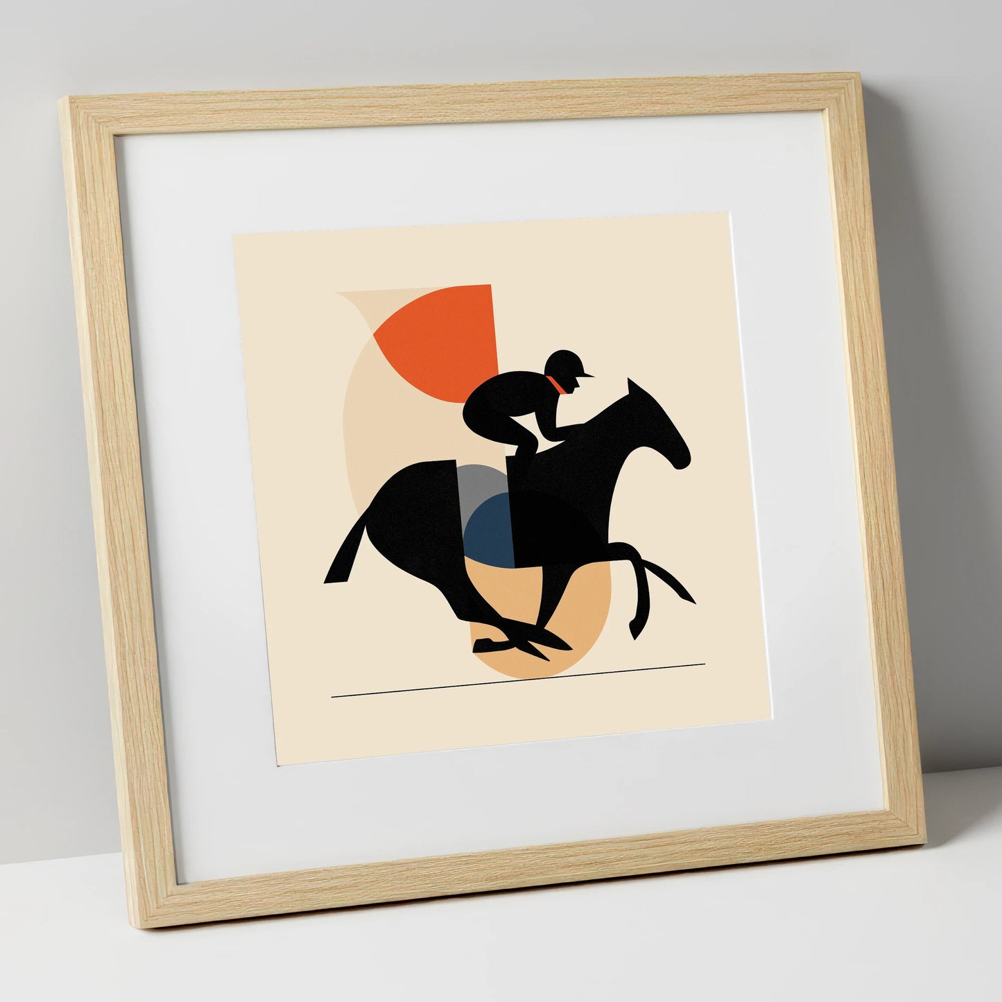 Retro Racing Silhouette racing horse art print in natural frame