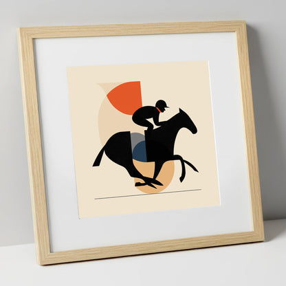 Retro Racing Silhouette racing horse art print in natural frame