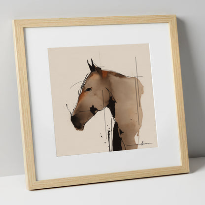 Abstract Sepia Profile horse portrait art print in natural frame