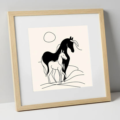 Silhouette of Devotion mare & foal art print in natural frame