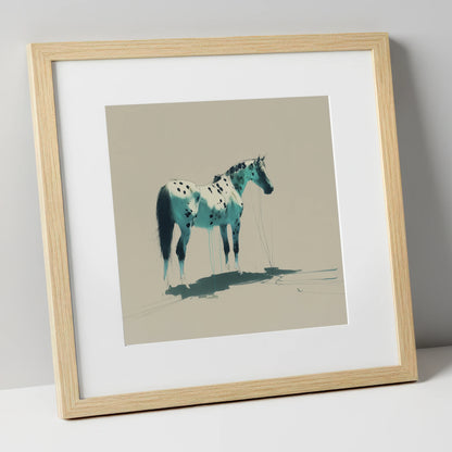 Azure Spotted Appaloosa horse breed art print in natural frame