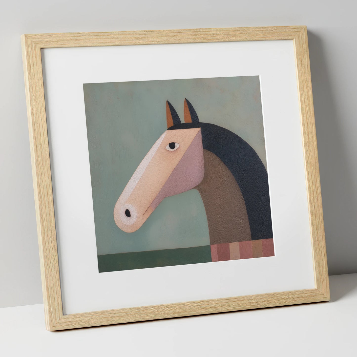 Modernist Equine Form horse portrait art print in natural frame