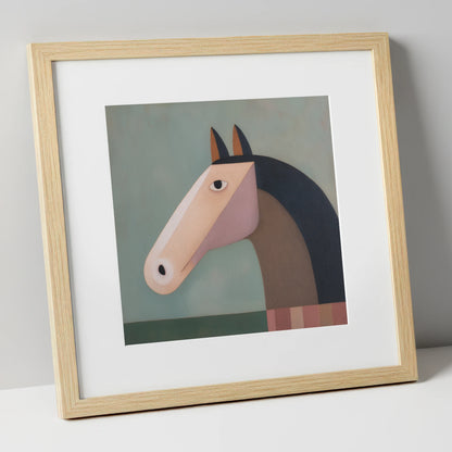 Modernist Equine Form horse portrait art print in natural frame
