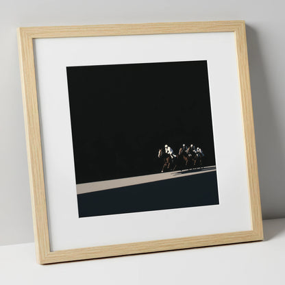 Speed in Shadows racing horse art print in natural frame