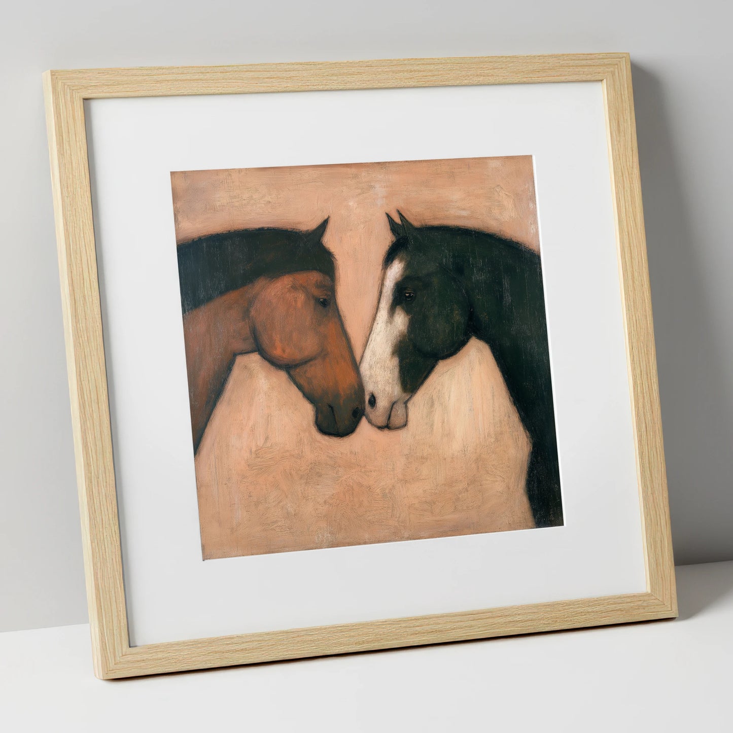 Kindred Spirits horse portrait art print in natural frame