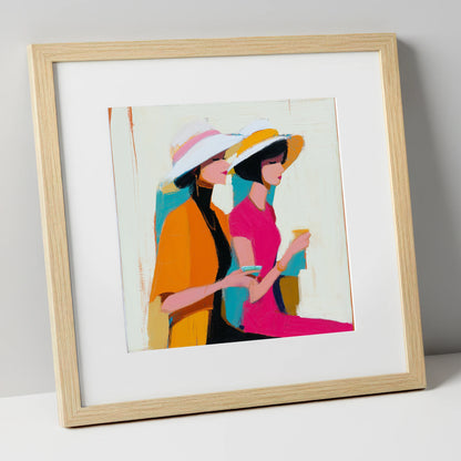 Trackside Glamour racing horse art print in natural frame