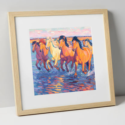 The Painted Tide horse landscape art print in natural frame