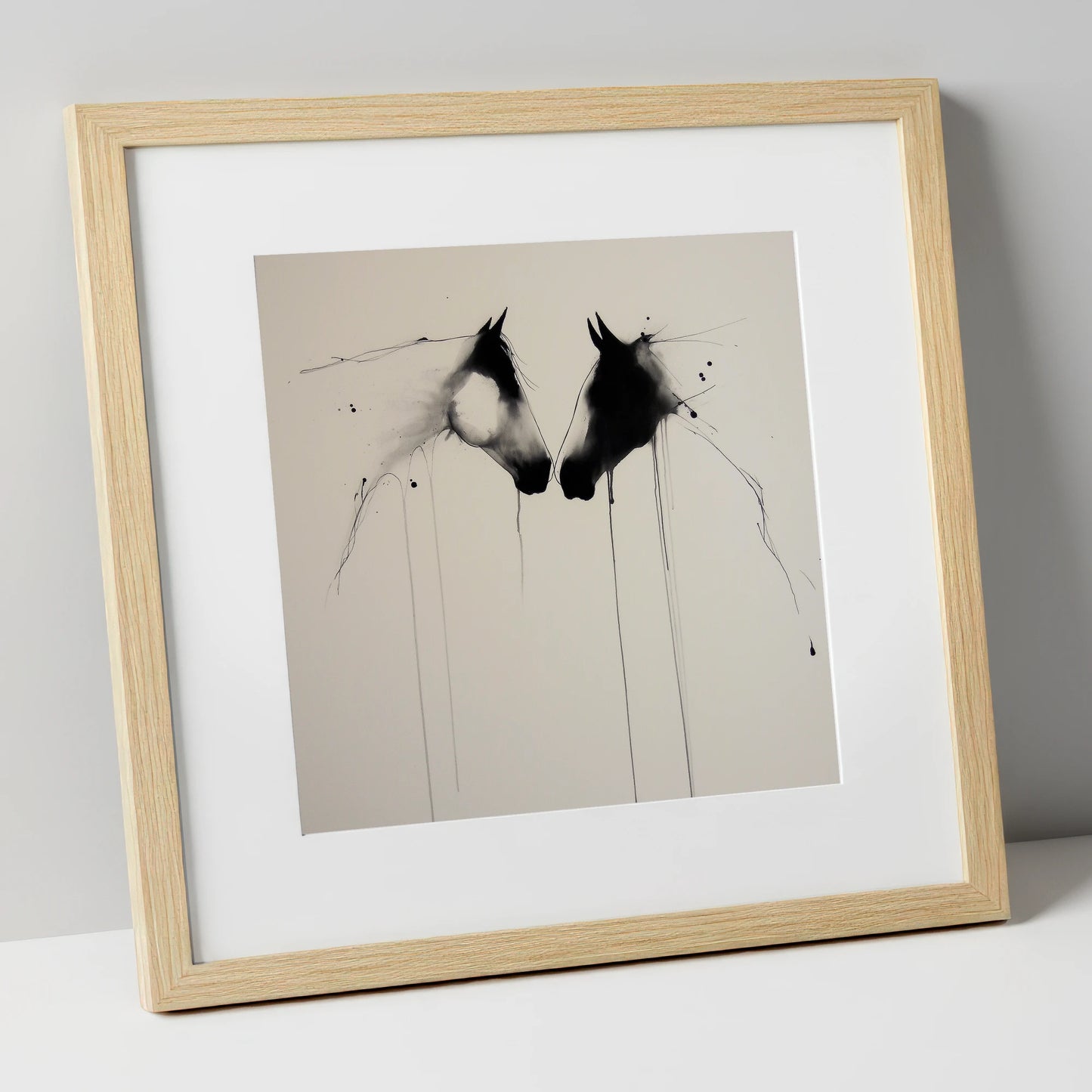 Ethereal Bond horse portrait art print in natural frame