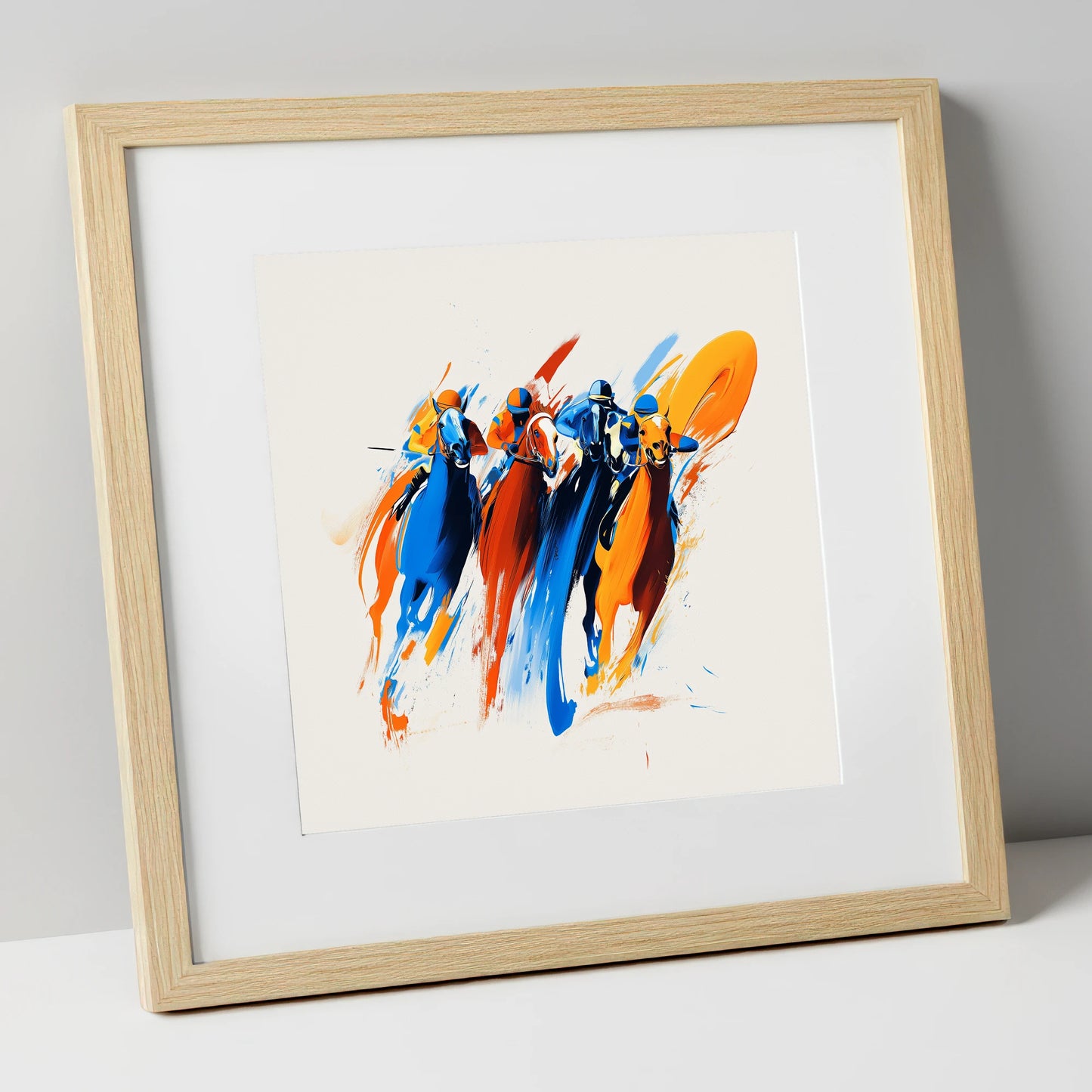 The Final Furlong racing horse art print in natural frame