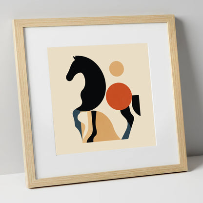 Mid-Century Equine Form horse portrait art print in natural frame