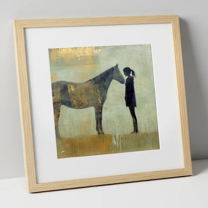 The Golden Bond horse & rider art print in natural frame