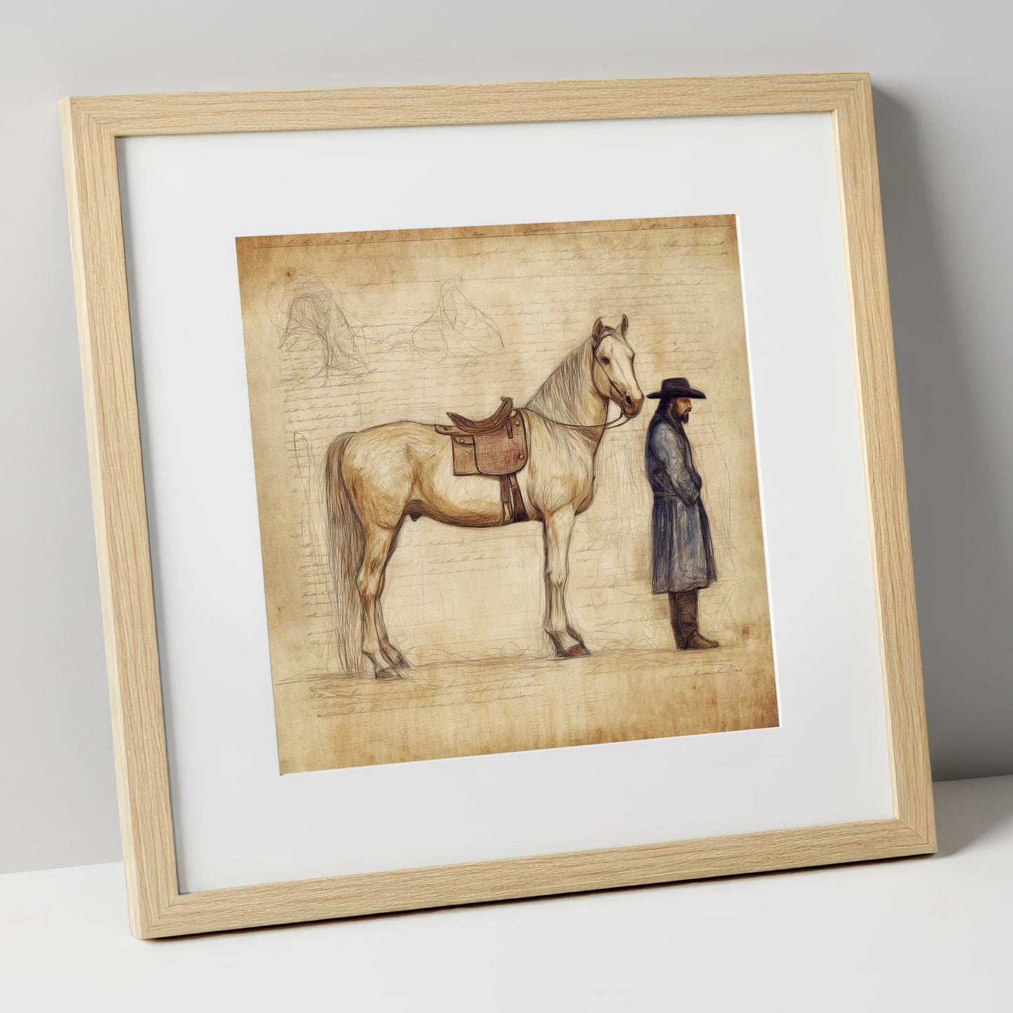 The Frontiersman's Companion western horse art print in natural frame