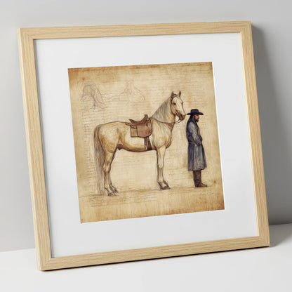 The Frontiersman's Companion western horse art print in natural frame