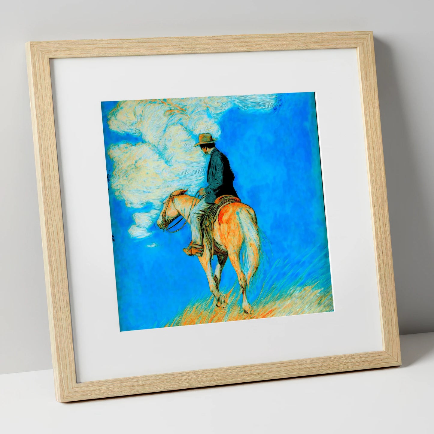 Vivid Western Horizon western horse art print in natural frame