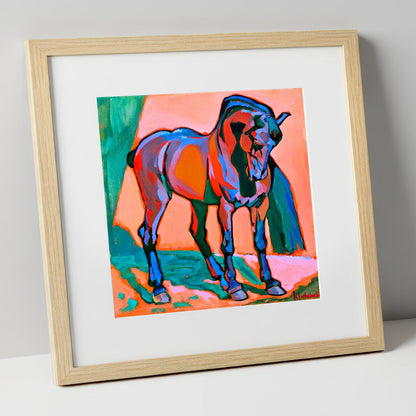 Vivid Abstract Standing Horse horse breed art print in natural frame