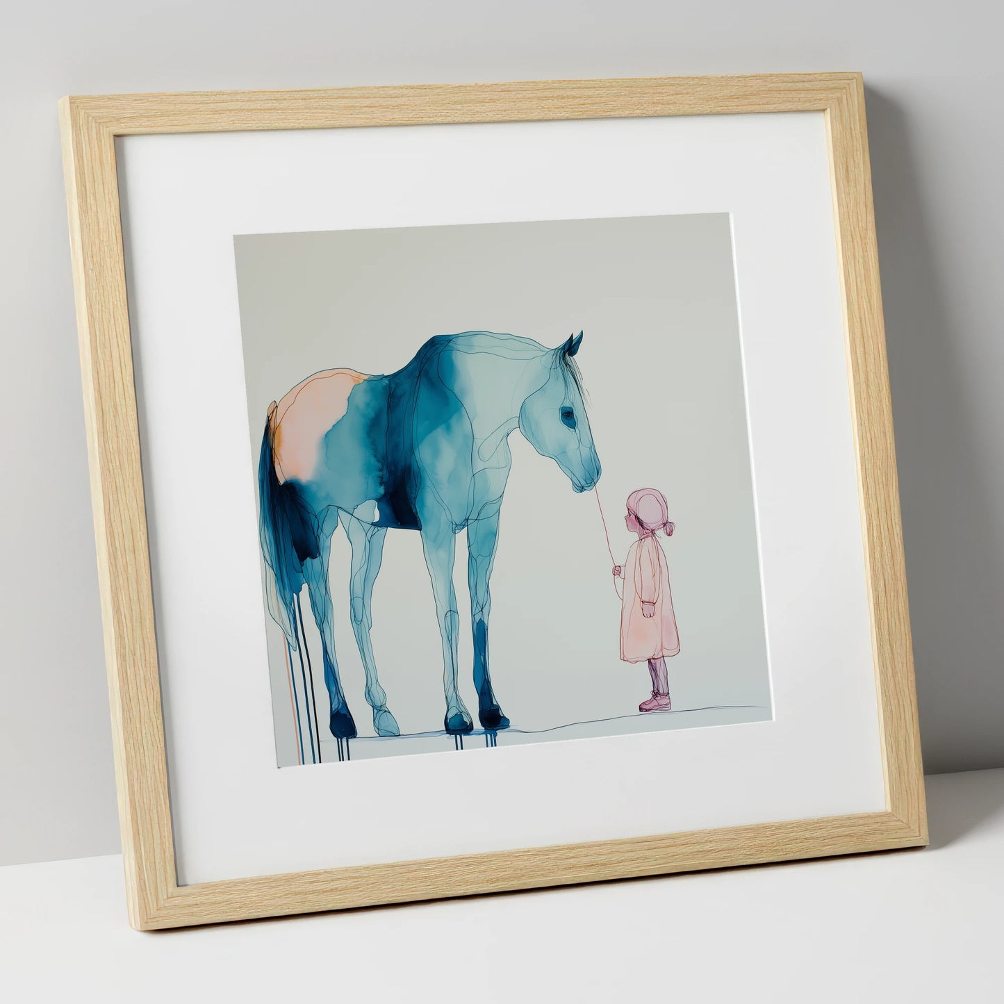 The Delicate Connection horse & rider art print in natural frame