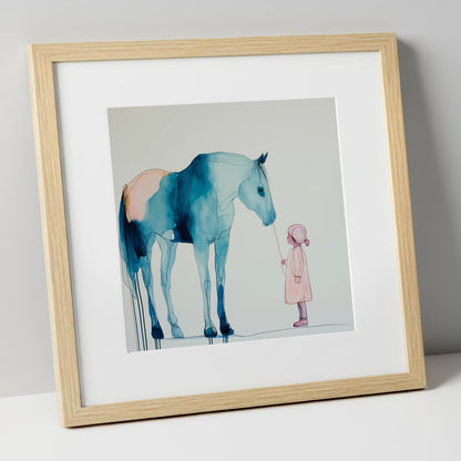 The Delicate Connection horse & rider art print in natural frame