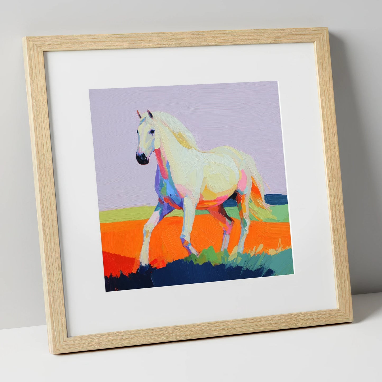 Vibrant Stride horse breed art print in natural frame