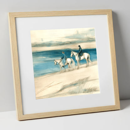 Tide Line Companions beach horse art print in natural frame