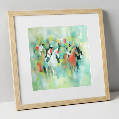 Prismatic Racing Silks racing horse art print in natural frame