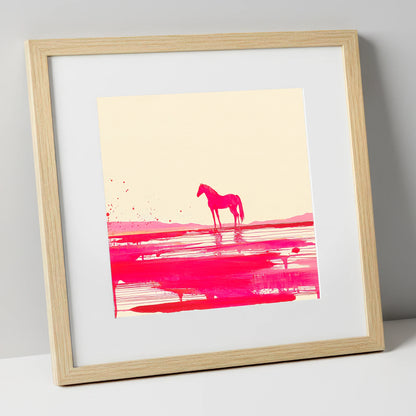 Magenta Horizon Reflection horse landscape art print in natural frame