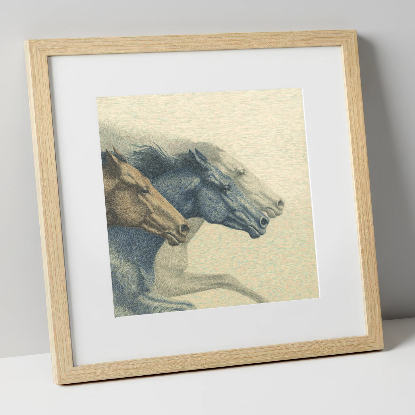 Stride For Stride racing horse art print in natural frame