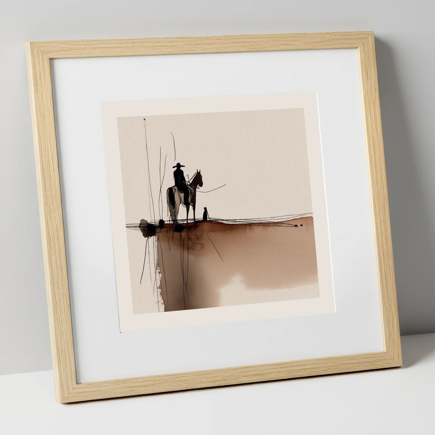 Frontier Silhouette western horse art print in natural frame