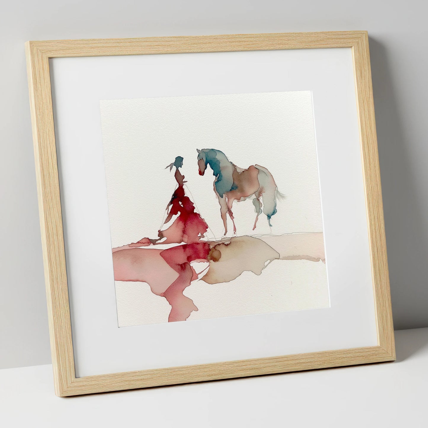 Ethereal Bond horse & rider art print in natural frame