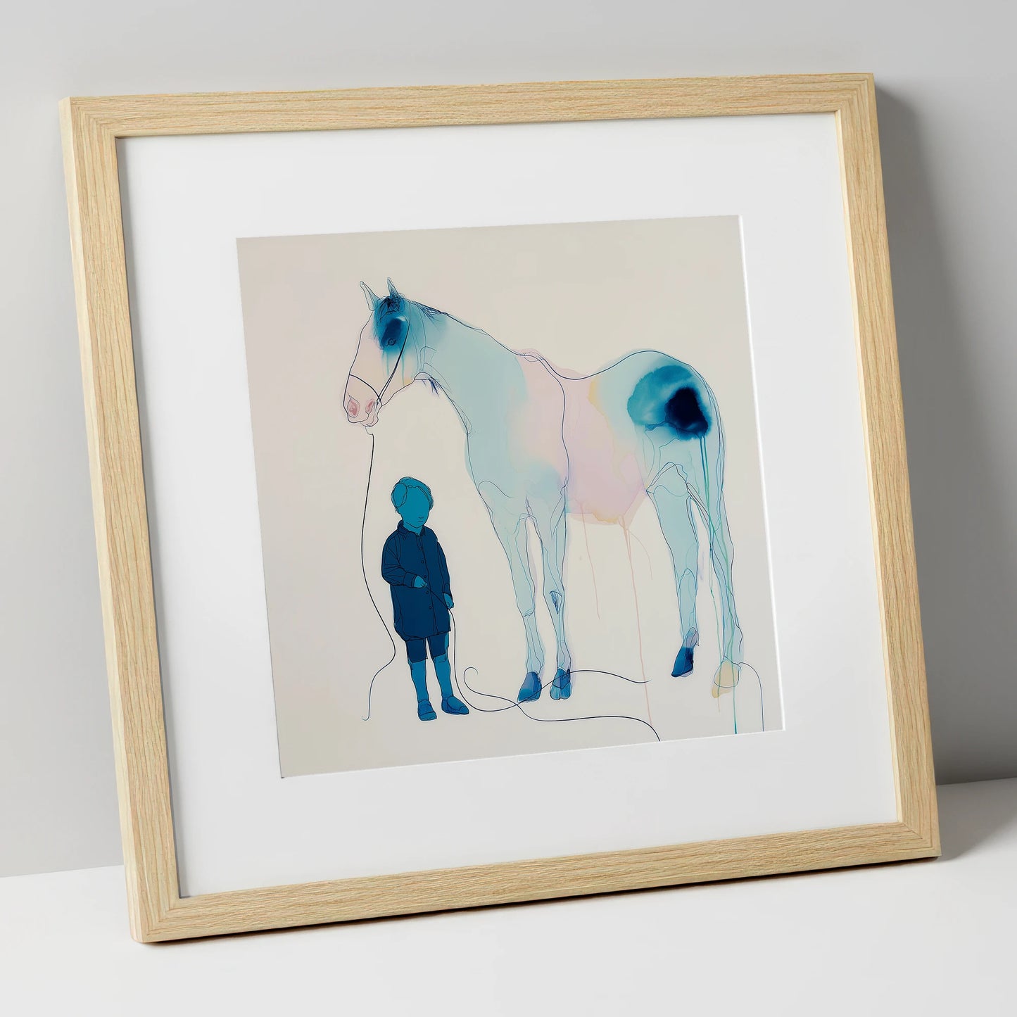 The Gentle Guide horse & rider art print in natural frame