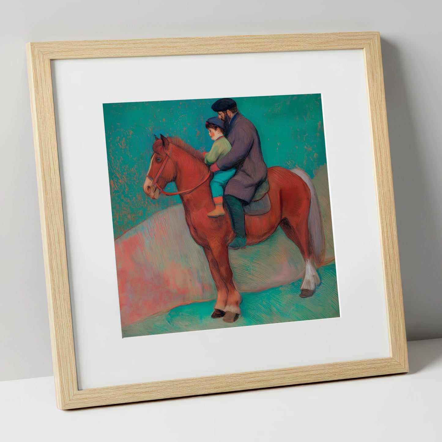 A Shared Journey horse & rider art print in natural frame
