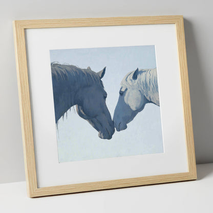 Gentle Connection horse portrait art print in natural frame