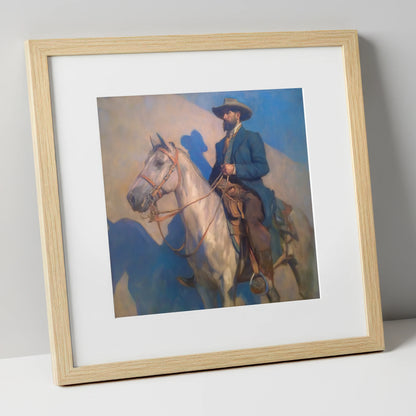 The Quiet Pioneer western horse art print in natural frame